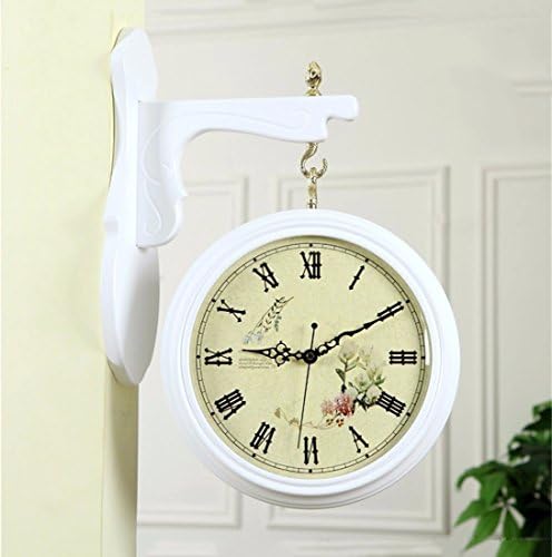 Continental clocks clock real wood-sided wall clock living room wall chart on both sides of the bedroom garden mute wall clock creative and stylish decorated Clocks20Inch,White 2-sided