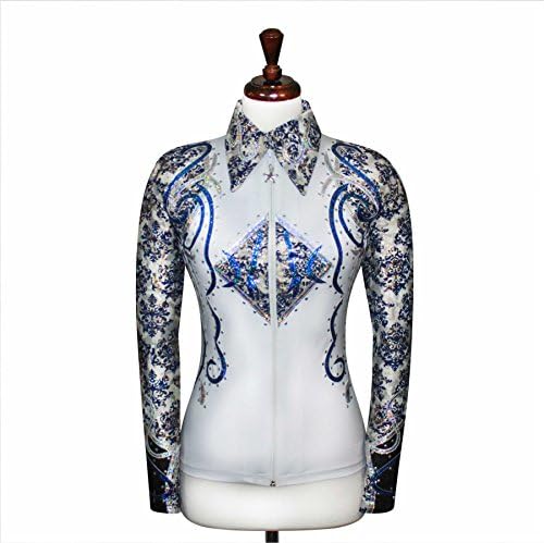 JC Apparel Toby's Western Equestrian Horse Riding Wear White and Black [V3] Shirt Jacket Rodeo Queen Rail Horsemanship Showmanship Pleasure Rails Showtime Outfit W/Appliques [7] (4X-Large)