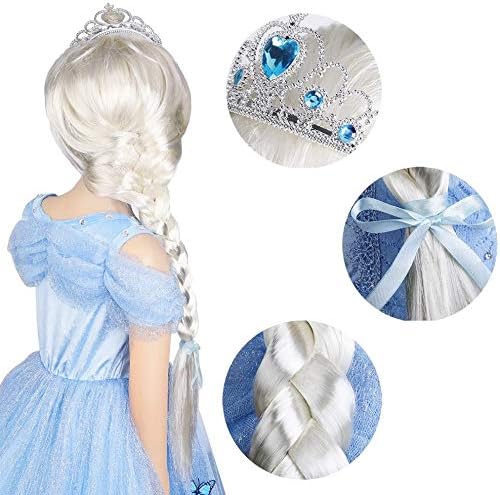 Vicloon Elsa Dress Accessories, Elsa Gloves, Princess Tiara Braid Wand Set (7 pcs), Wig Set-9pcs - Image 5