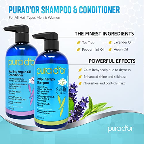 PURA D'OR Scalp Therapy Shampoo & Healing Conditioner Set (16oz x 2