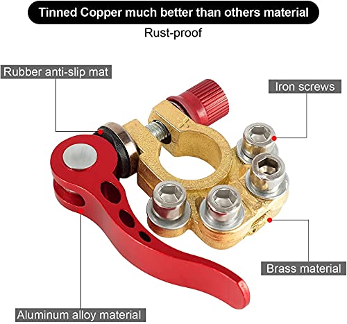 Boat Accessories Battery Terminal Clamp Connectors, 2PCS 4 Way Positive Negative Car Battery Post Extender