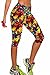 Women's Active Workout Capri Leggings Shorts Stretchy Tights(Leaves,M)