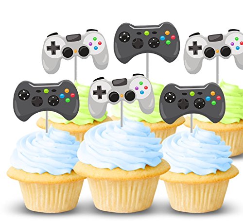 Video game controller cupcake topper picks 12 ct - Boy birthday party decorations and supplies - Handmade in the USA
