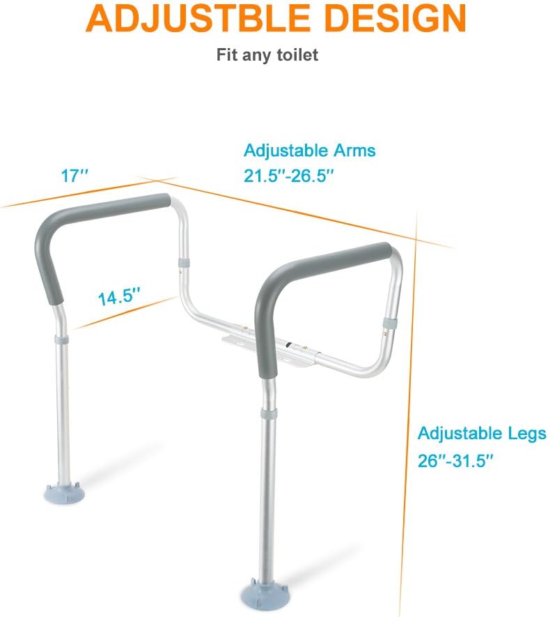 OasisSpace Toilet Rail - Medical Bathroom Safety Frame for Elderly, Handicap and Disabled - Adjustable Toilet Safety Handrail Grab Bar, 2 Additional Rubber Tips: Health & Personal Care