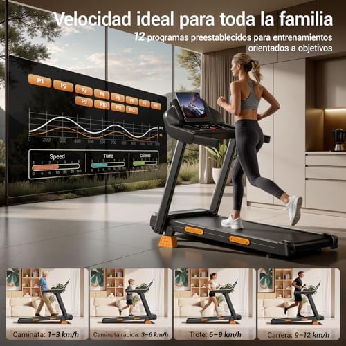LONTEK Cinta de Correr Plegable con Inclinación 9%, Cinta de Andar Plegable 12KM/H,Caminadora Electrica para Casa Equipado con un Motor de 3,0 CV y Pantalla LED,Soporte 136KG
