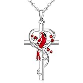 Iringnier Cardinal Necklace for Women 925 Sterling Silver Cardinal Heart Pendant Necklace Cardinal Cross Necklace Memorial Gift for Women
