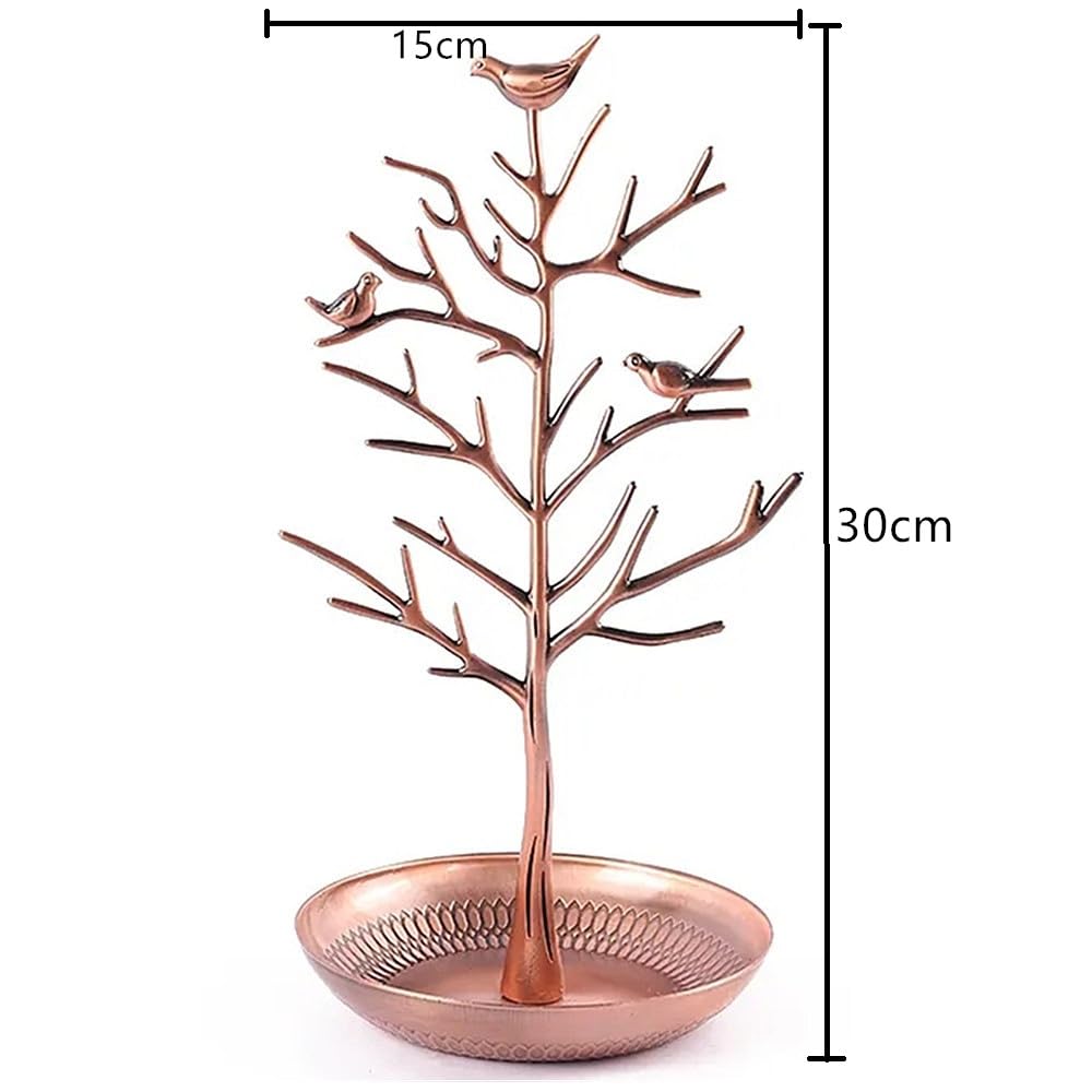TRIXES Antique-Bronze Jewellery Tree Stand – Vintage Birds – Hang your Jewellery – Hanging Organiser Rack Tower - Display Stand
