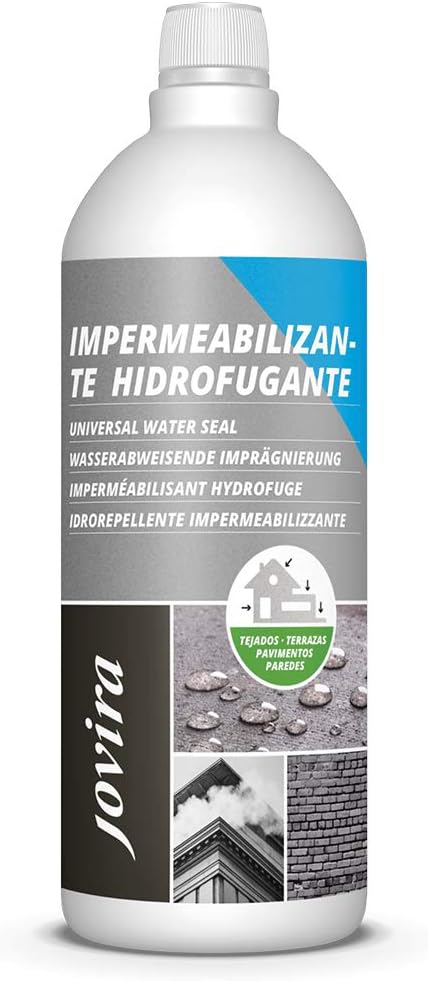 IMPERMEABILIZANTE HIDROFUGANTE TRANSPARENTE, invisible, total protección en suciedad de fachadas, cubiertas, baldosas, hormigon, terrazas, tejados. Repelente al agua (1 Litro)