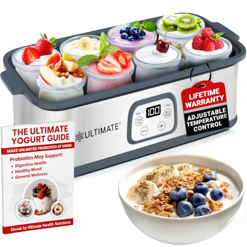 Ultimate Probiotic Yogurt Maker for Easy-to-Make Live Probiotics at Home with Adjustable Time & Temp Control, Best Kitchen Gift for Men & Women's Gut Health, UNLIMITED LIFETIME WARRANTY (8-Jar Model)