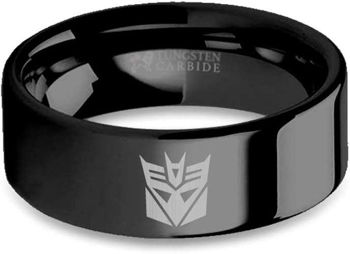 8 mm Transformers Decepticons Symbol Engraving Gold Tungsten Ring