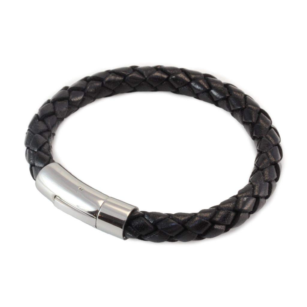 CMJ London Mens Chunky Leather Bracelet with Stainless Steel Trigger Clasp Black