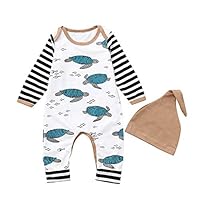 Buoyee Newborn Infant Baby Boy Girl Tortoise Striped Romper Jumpsuit Hat Clothes Set (0-6 Months, White)