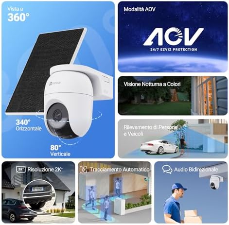 CB8 Lite 2K+ Telecamera WiFi Esterno con Pannello Solare, PTZ 360° AOV, Rilevamento di Persone/Veicoli, Audio Bidirezionale, Visione Notturna a Colori, Difesa Attiva