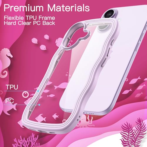 JETech Wavy Case for iPhone 17 6.3 Inch, Wave Frame Cute Curly Shape Anti-Shock Case for Women Girls, Transparent Back Hard PC (Purple)