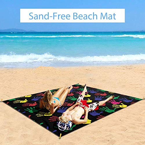 Beach Blanket Sand Proof & Compact Pocket Blanket SoftBeach Mat for Outdoor,Waterproof Picnic Mat for Travel,Hiking,Camping,Festival,Floral,Poppies Retro Halftone Effect Fertility and Eternal Life Sym