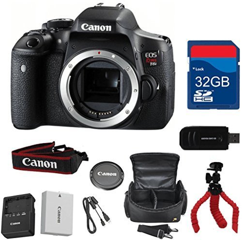Canon T6i Digital SLR Body (No Lens) Deluxe Bundle + High Speed 32GB Memory Card + High Speed Reader + Flexible Tripod + Wi-Fi Enabled - International Version