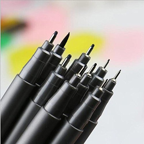 Drawing Sketching Pencils Set Micro-Line Inking Pens Anti-Bleed Ultra Fine Tip Pens 9Pcs Set for Artist Illustration/Technical Drawing/Office Documents (Silver)