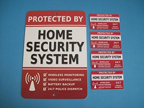 Home Security Alarm System 7" x 10" Metal Yard Sign & 4 Window Stickers - Stock # 703