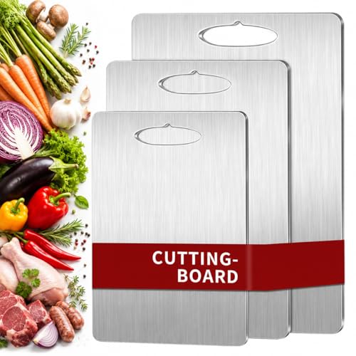 Set of 3 Titanium Chopping Board, S316 Stainless Steel, Double Sided Food Cutting Board, Cutting Board for Vegetables, Fruits, Meat, Panes
