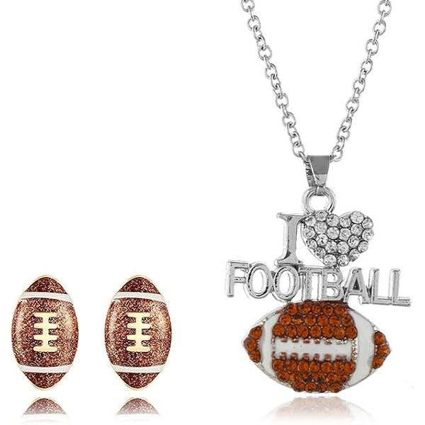 PJWONG Shiny Baseball Jewelry Set – Necklace & Earrings For Women & Girls – Sporty Gift With Rhinestones