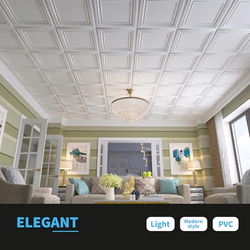 Art3d PVC Ceiling Tiles, 2'x2' Plastic Sheet in White (24-Pack)