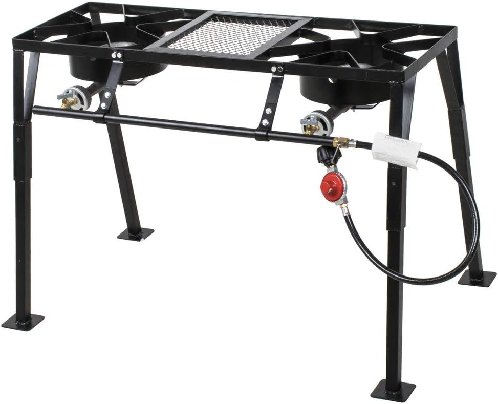 Amazon Com Double Burner Outdoor Patio Stove Outdoor Range With Side Shelves 110 000 Btu Garden Outdoor