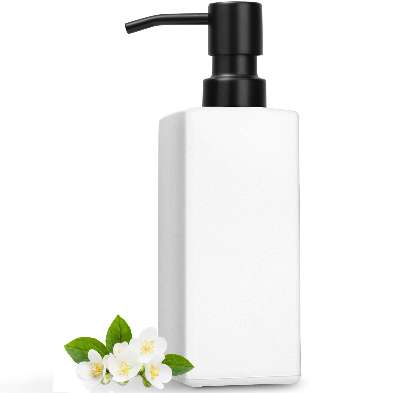 GMISUN White Soap Dispenser Bathroom, Hand Glass Soap Dispenser with Stainless Steel Pump, 12 fl oz/350ml Dish Dispenser for Kitchen, Modern Refillable Liquid Soap and Lotion Dispenser for Countertop