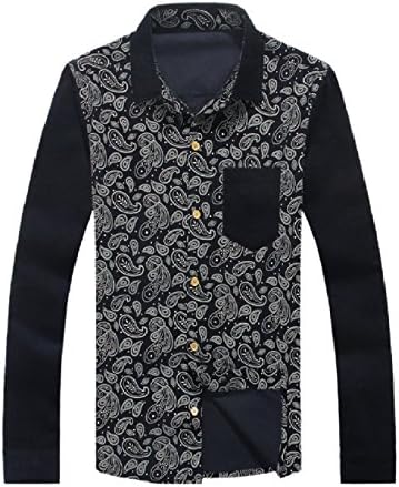 Herina, Men's Dress Shirts Slim Fit Long Sleeve Shirt, Men Casual Shirts Velvet Spring. (5XL, Navy Blue)