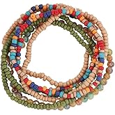 Pingyongchang Boho Colorful Handmade Stackable Bead Bracelets Set Multicolor Seed Layered Stretch Bangle Bracelets Vaction Beach Trendy Jewelry Gifts for Women