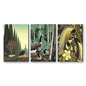 3 Panel Canvas Wall Art - Decorative Goose and Peacock Canvas Art Set - Giclee Print Gallery Wrap Modern Home Art Ready to Hang - 16"x24" x 3 Panels