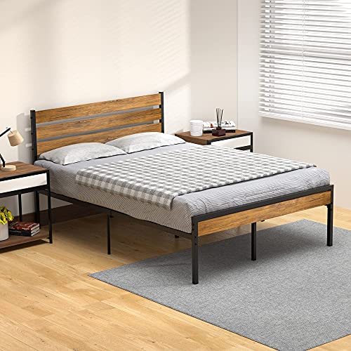 Idealhouse Full Bed Frame with Wood Headboard and Metal Slats Support Platform Bed Frame with