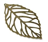 Housweety 100 Bronze Tone Filigree Leaf Charm Pendants 54x32mm
