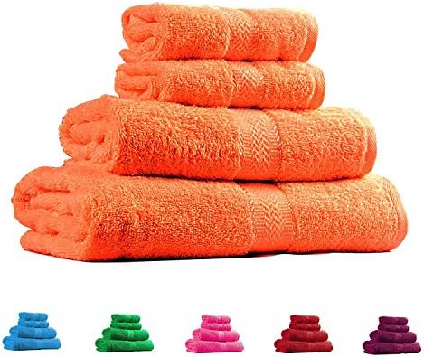Trident Soft and Light 100% Combed Cotton 400 GSM 4-Pieces (Bath &amp; Hand) Towel Gift Set, Orange