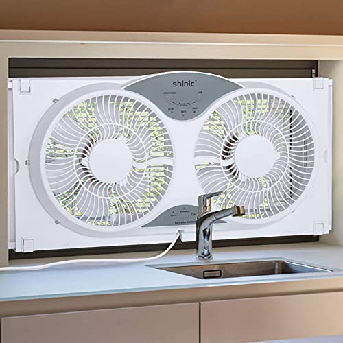 shinic Window Fan with Reversible Airflow Quiet, Twin 9" Blades, Full