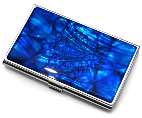 Business-Card-Case-Holder-ID-Metal-Mother-of-Pearl-Minimalist-Travel-Wallet-RFID-Skimming-Protection-Kaleidoscope-Blue-Marble-Design