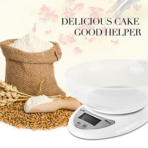 Digital Kitchen Scale, HENGTONG Kitchen Scales Digital Weight Grams and Ounces with Bowl, Cooking Scales 11 lbs /5 kg, High Accuracy Food Kitchen Scale LCD Display, Auto Off, Battery Included