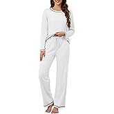 KCW Womens Pajamas Sets 100% Cotton 2 Piece Lounge Set Long Sleeve Tops and Pants Soft Pjs Sleepwear with Pockets