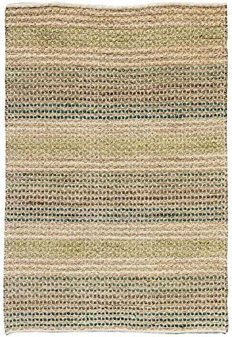Lombok Natural Hemp And Sea Grass Green Stripes Rug 1.6m x 2.3m (5ft x 7ft6 approx)