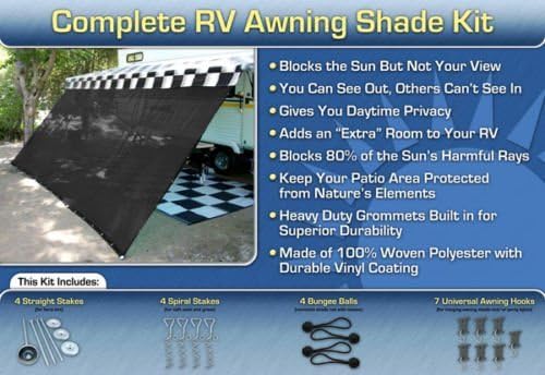 RV Awning Shade Net Complete Kit 12' X 12' (Black)