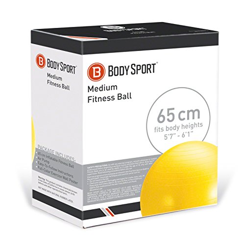 Exercise Ball With Pump (Yellow 65cm) - by BodySport - Strengthen Your Core for Great Abs - Tone - Yoga - Fitness - Stability - Pilates - Free Exercise Guide Included - Thumbnail 3