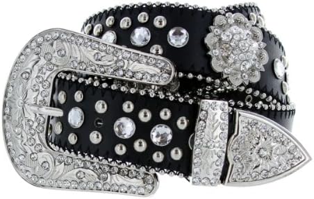 Ladies Fashion Studded Western Crystal Berry Rhinestone Bling Cowgirl Leather Belt