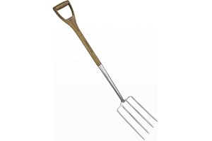 HALIAEETUS Garden Pitch Fork, 4-Tine Stainless Steel Spading Fork, 43.9'' Digging Fork with Good Leverage for Easy Digging Out Weed, Ergonomic D Handle Garden Fork for Composting, Digging Potatoes Loosening Soil