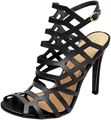 Eye Candie Women's Kaia-31 Geometric Caged Heel Sandal (10 B(M) US, Black)