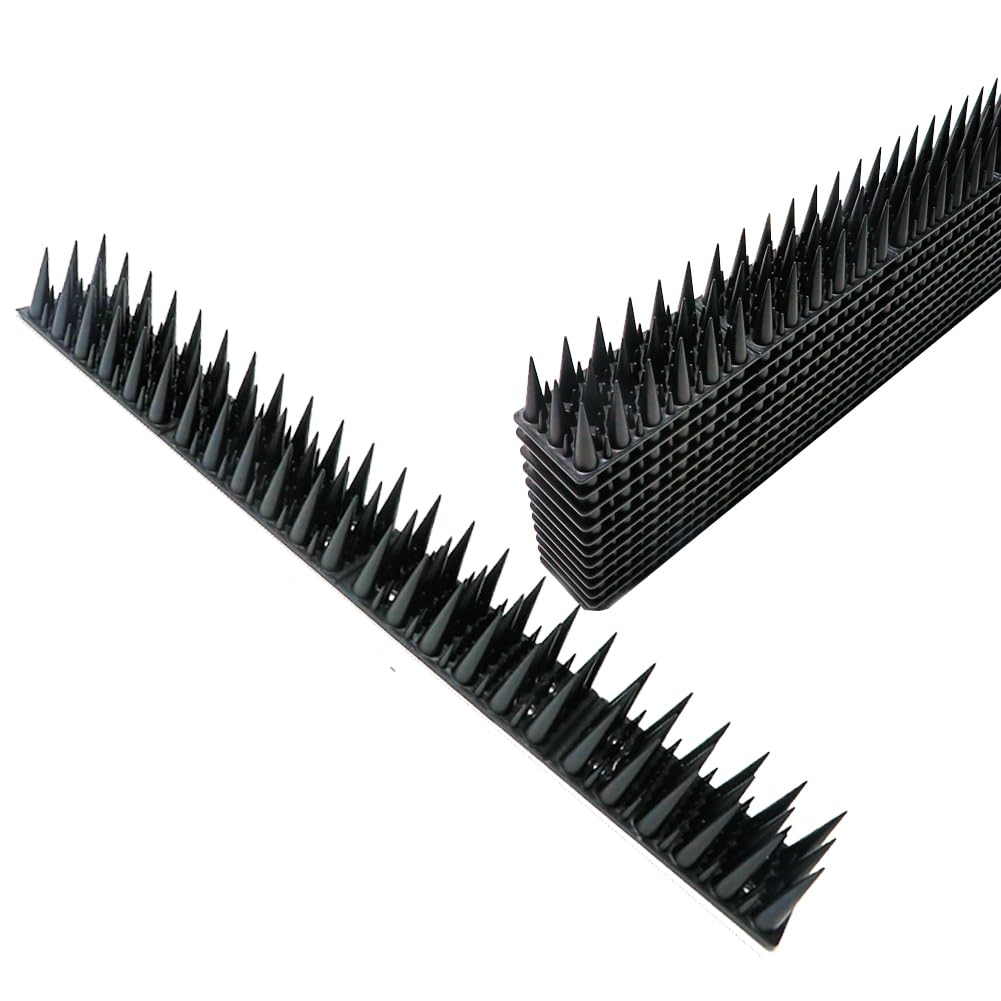 Plastic Wall & Fence Spikes, Bird Spikes Anti Pigeon Spikes Repellent Birds Spikes Squirrels Cat Deterrent Anti Climb Spikes for Roofs Pergola Garden, Cover 5M 40×4.5×3.7cm (Pack of 12, Black)