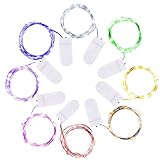 Mudder 8 Pieces Fairy String Lights 20 Micro LEDs 6.6 Feet Silver Wire Lights for Home Party Decoration, 8 Mix Colors