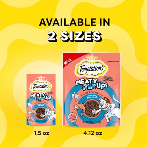 TEMPTATIONS MEATY MIXUPS CAT TREATS SALMON & TUNA FLAVOR, 4.12 OZ. POUCH