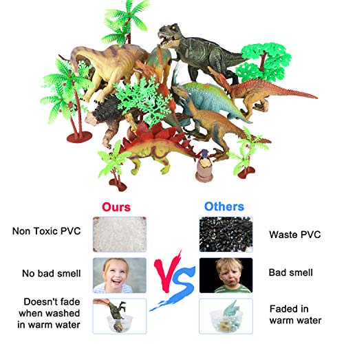 Auney Dinosaur Set Dinosaur Toys for Boys and Girls 3 Years Old & Up - Realistic Looking 6" Dinosaurs, Pack of 10 Animal Dinosaur Figures with 8 Trees，2 Cute Dinosaur Eggs, 5 Dinosaur Cards and a Map - Thumbnail 3