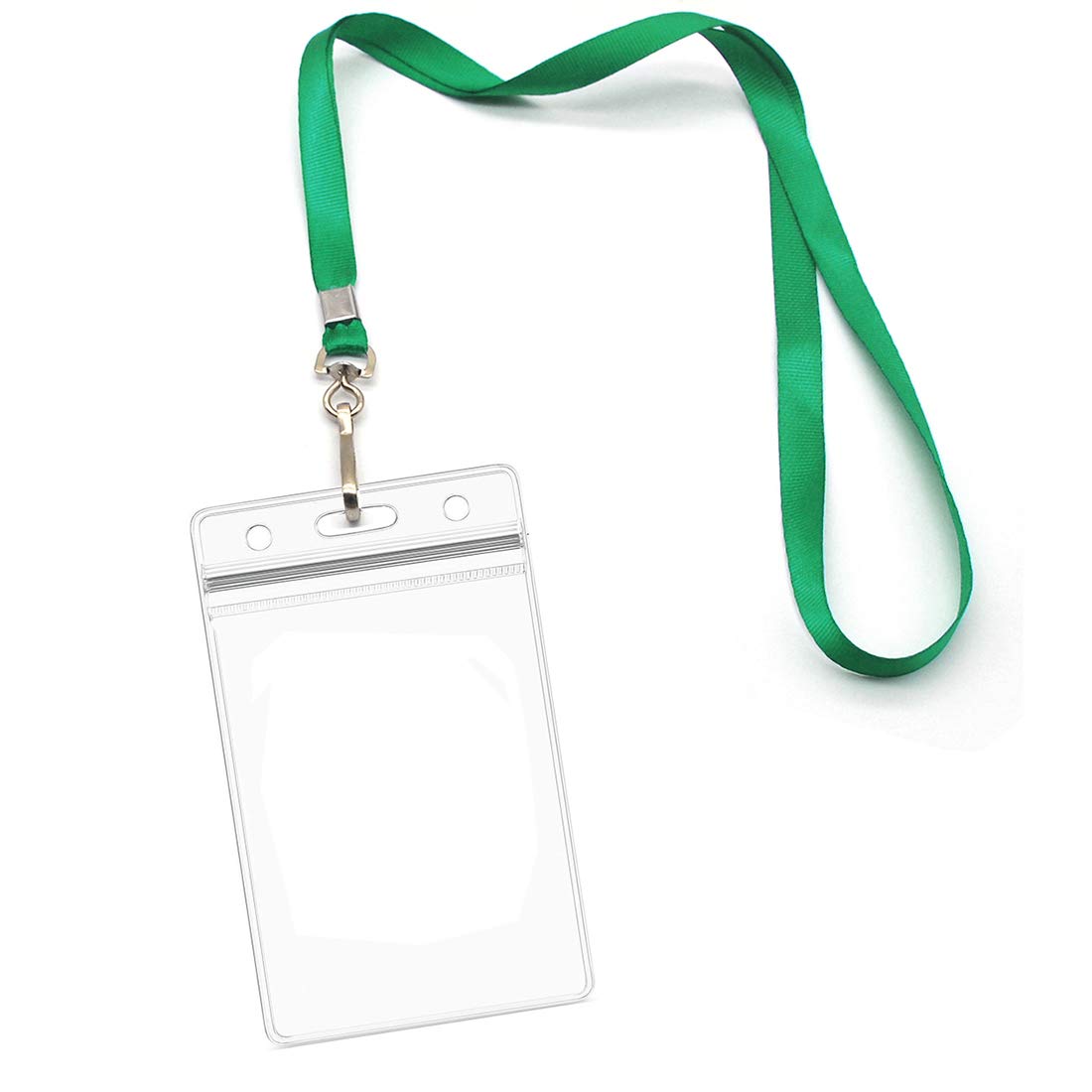 Lanyards with Id Holder Name Badges Waterproof Name tag Badge Holders with Neck Lanyard Swivel J-Hook Clip 50 Pack (Green, Vertical)
