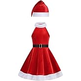Christmas Girl Costume Red Velvet Sleeveless Dress Family Gathering Party Dress with Hooded Belt