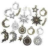 80 PCS Sun Moon Star Charms Collection - Mixed Antique Silver Bronze Metal Alloy Pendants for Jewelry Making DIY Findings (HM81)